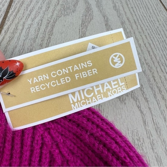 Michael Kors Women\'s Two Tone Color Block Ribbed Beanie OS Magenta Red $58 main image 4